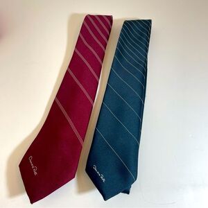 Oscar de la Renta Set of Two Vintage Silk Blend Striped Ties in Red and Blue